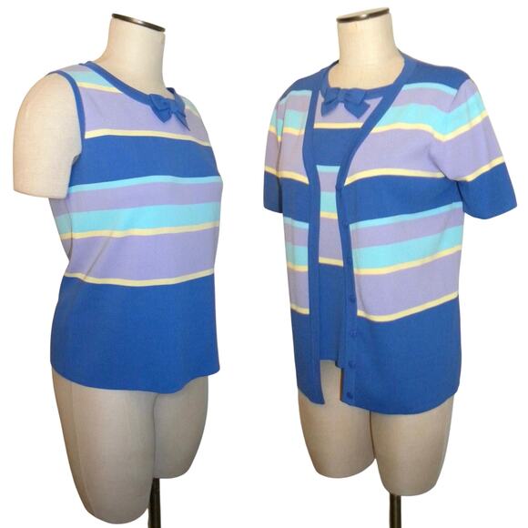 Vintage Tank & Cardigan | Bow Pastel Bright Stripes | Twin Set S - Picture 6 of 10